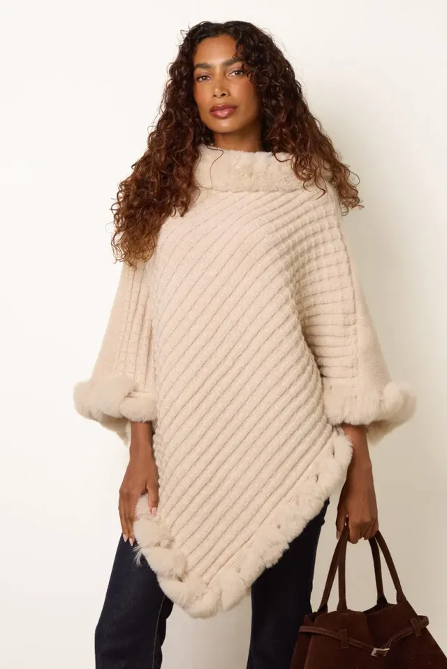Goddiva Blue Vanilla poncho stone collo alto con tasche