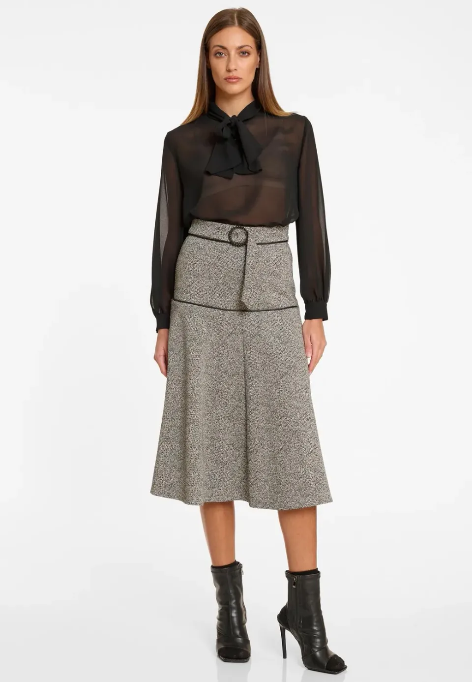 Ana Alcazar Alora gonna midi tweed grigia