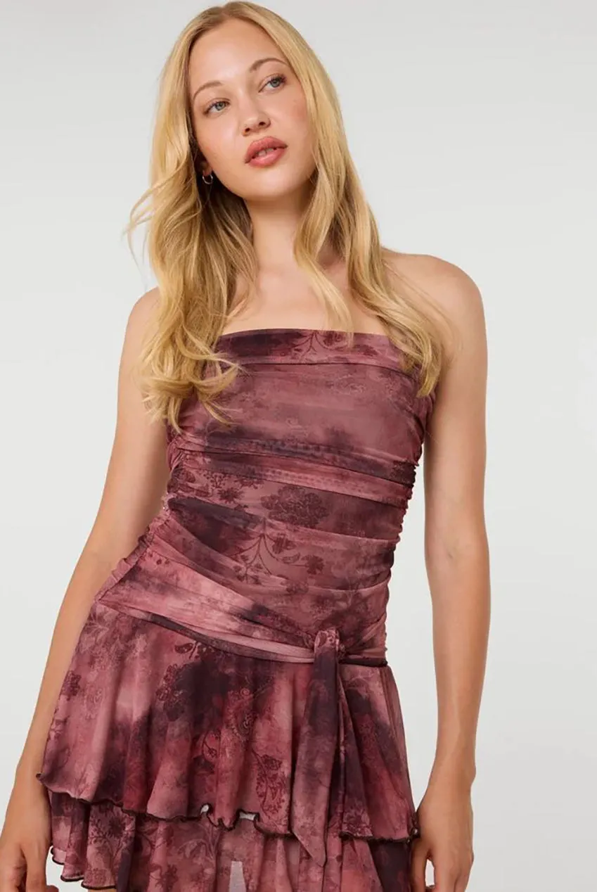 Pink Vanilla Moody Mesh abito bandeau ruggine mini