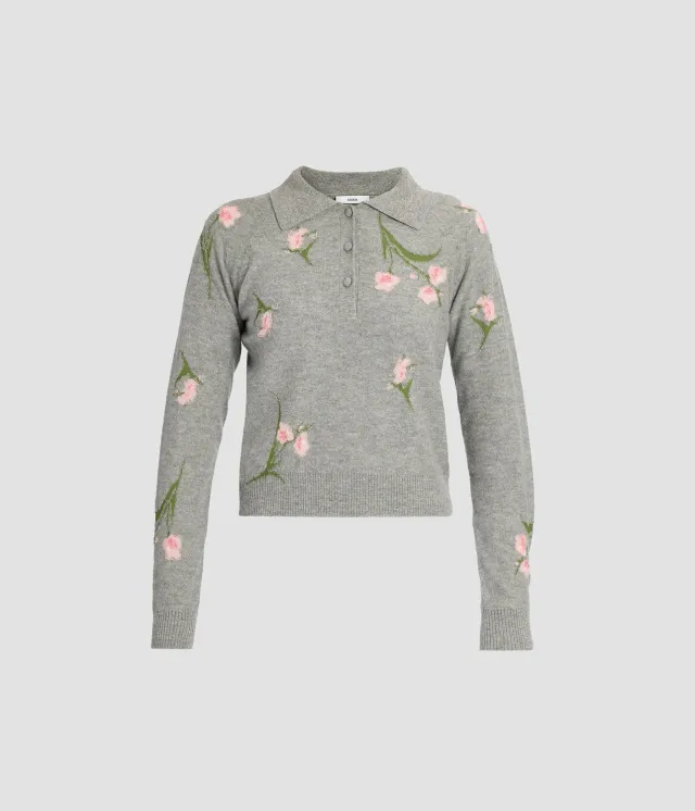 Erdem Merino maglione polo fiori grigio XS-XL