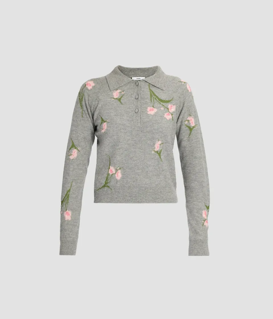 Erdem Merino maglione polo fiori grigio XS-XL