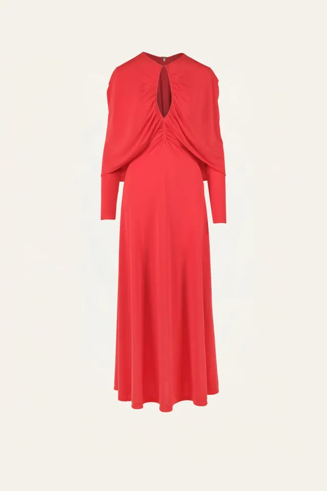 Johanna Ortiz Silent Solstice Dress abito rosso maniche mantella
