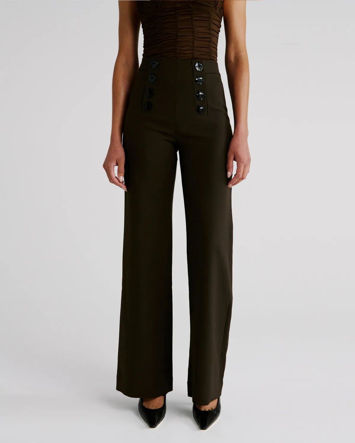 Violante Nessi Davinhor pantaloni marrone lana crepe