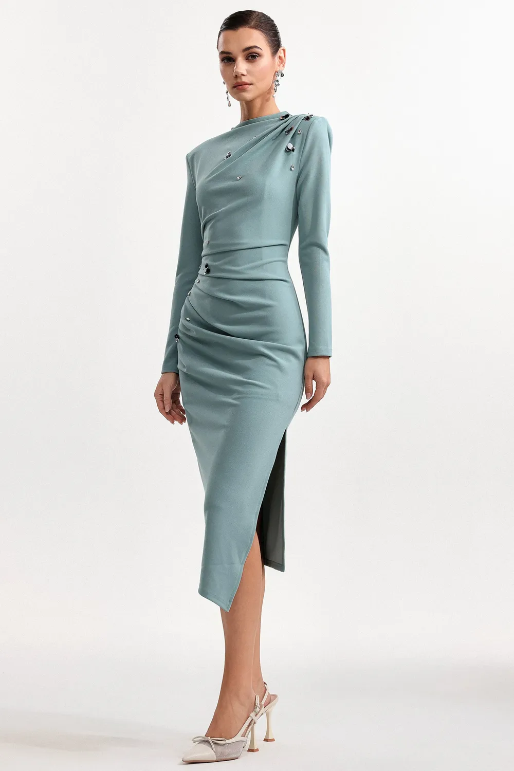 Bella Barnett Nina abito midi paillettes verde