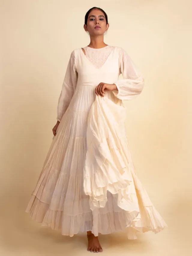 Our Dve Maldi vestito lungo beige cotone 137 cm