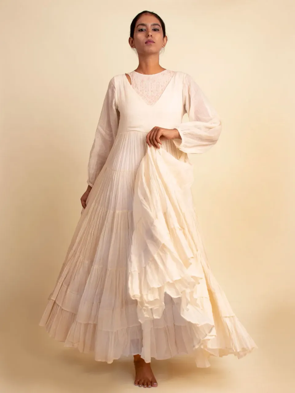 Our Dve Maldi vestito lungo beige cotone 137 cm