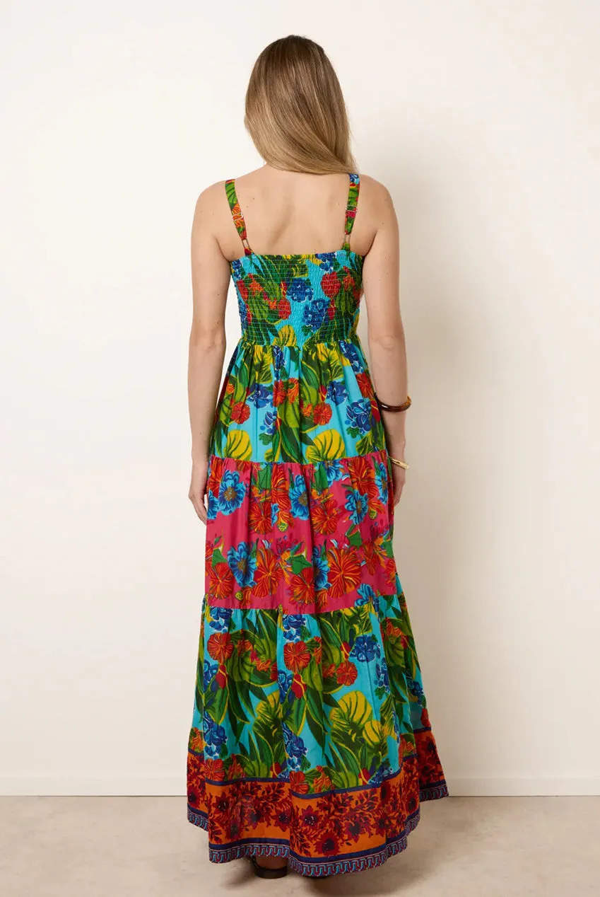 Blue Vanilla Tropical Beaded abito maxi cotone M