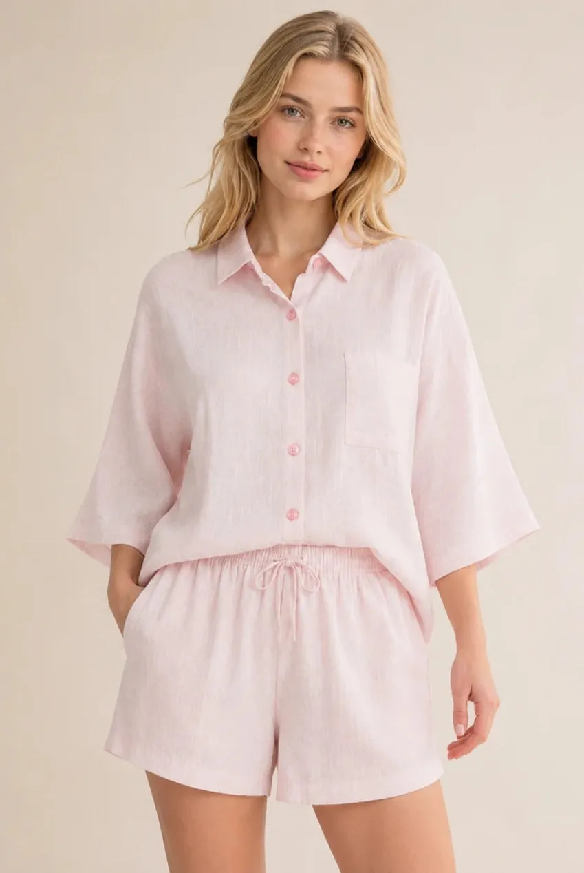 Avinci AV-2925 shorts rosa effetto lino vita elasticizzata