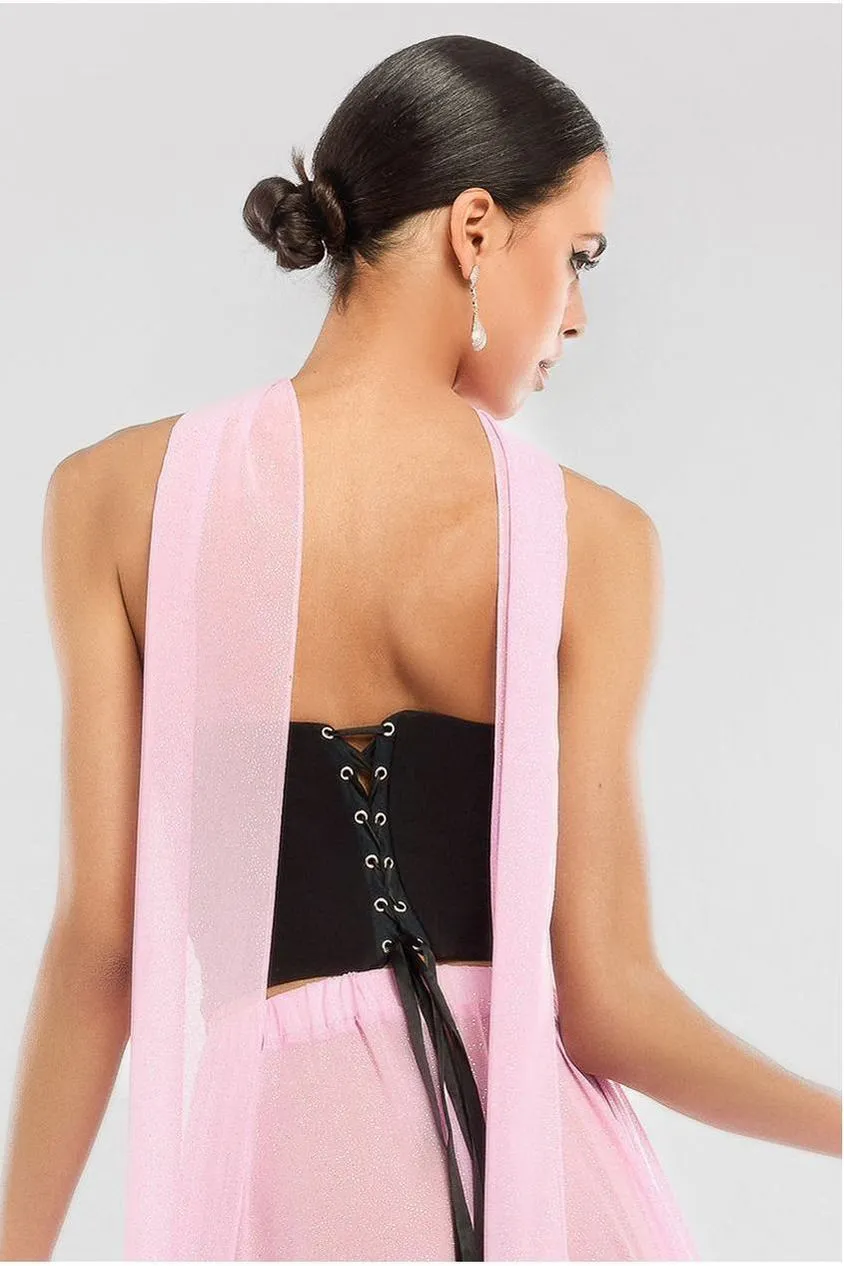 Goddiva Compact Crepe Lace Up corsetto nero-beige modellante