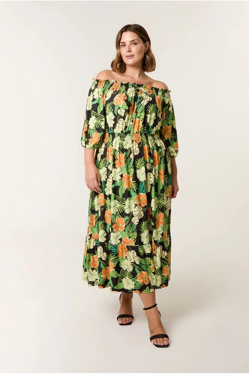 Blue Vanilla Curve Bardot abito midi nero spalle scoperte