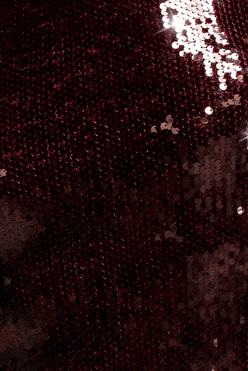 Goddiva Sequin Open Back abito maxi bordeaux sirena paillettes