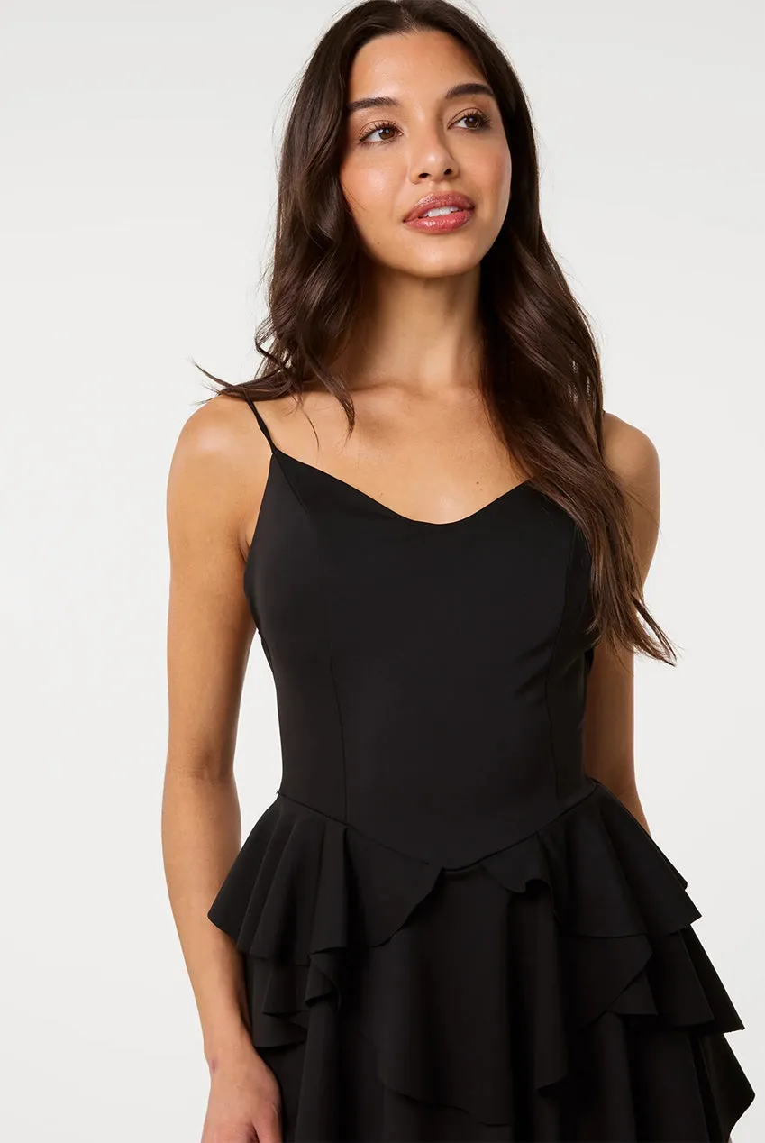 Pink Vanilla vestito bustier nero corto balze serata