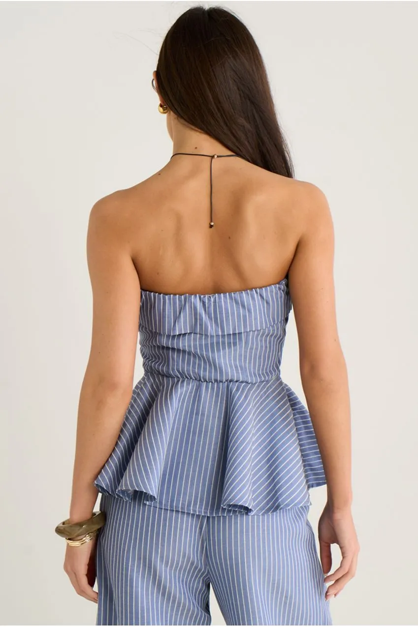 Gini London GL2082B Top Peplum Blu a Righe