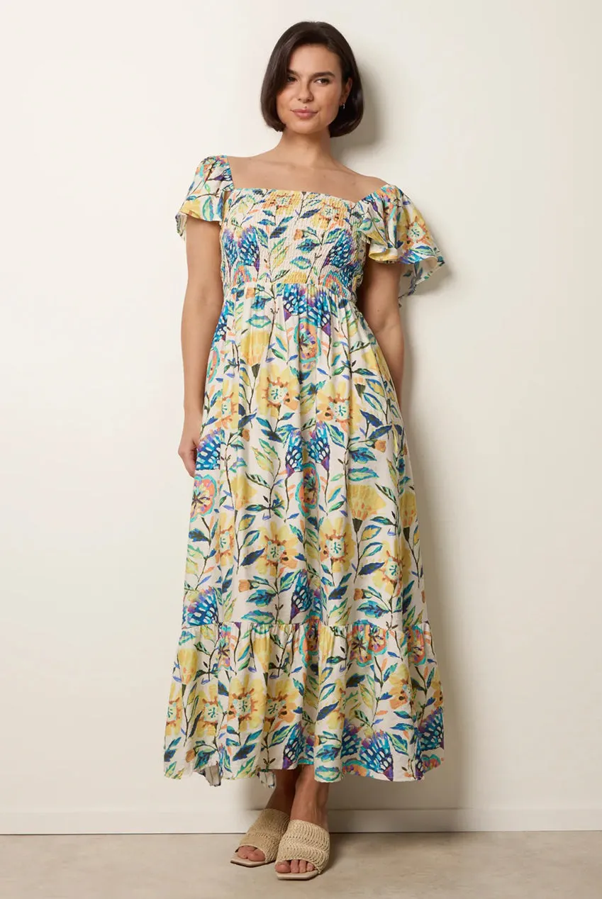 Blue Vanilla Tropical abito giallo floreale smock