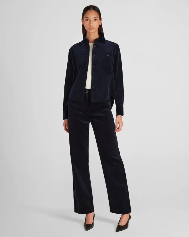Violante Nessi Bartolomeo camicia blu in velluto di cotone