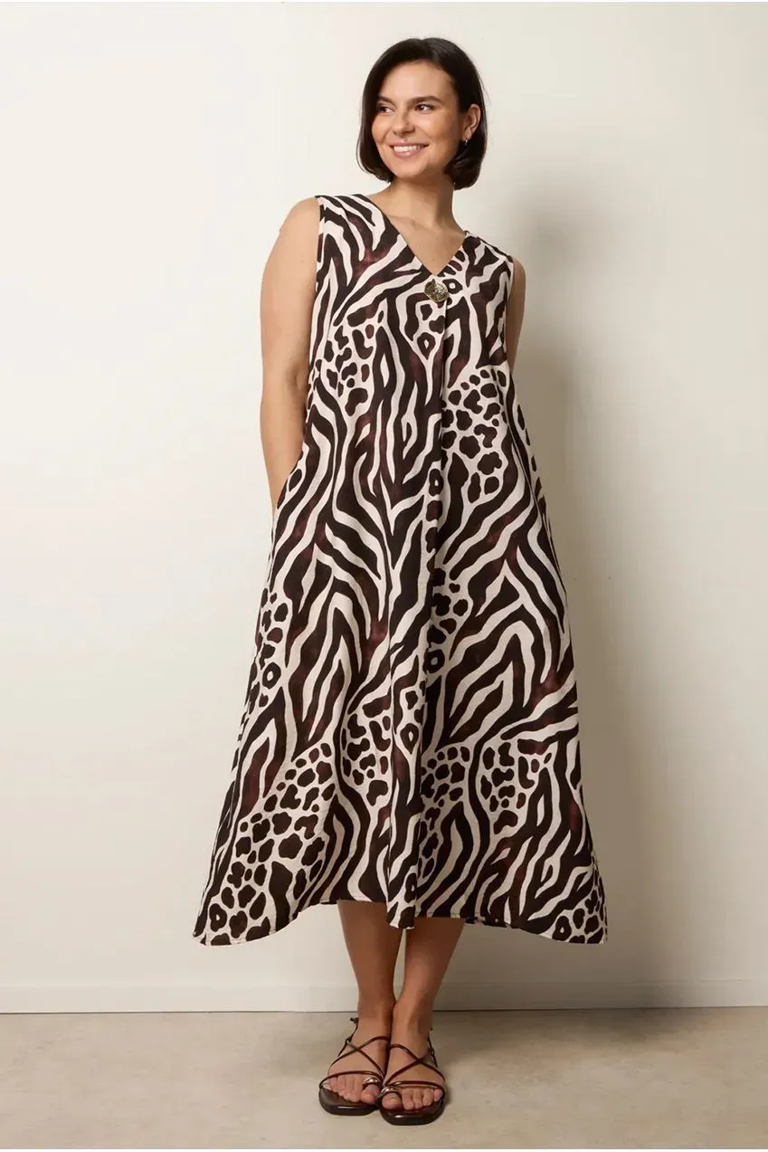 Blue Vanilla Animal Print abito midi cioccolato S/M