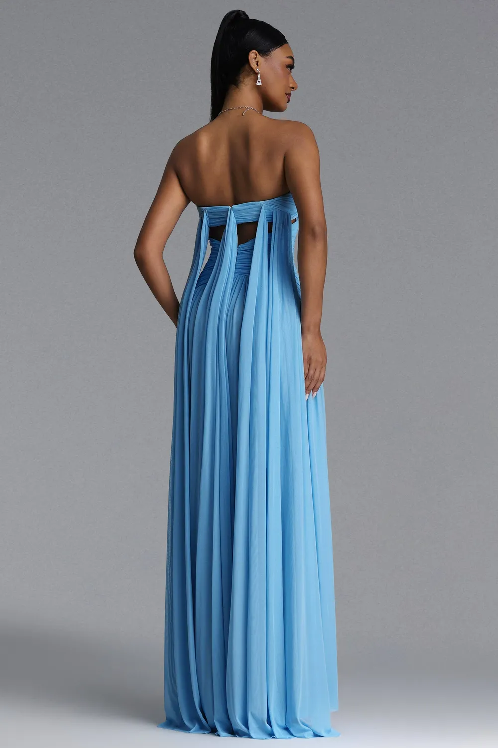 Bella Barnett Prunella abito maxi blu L drappeggiato