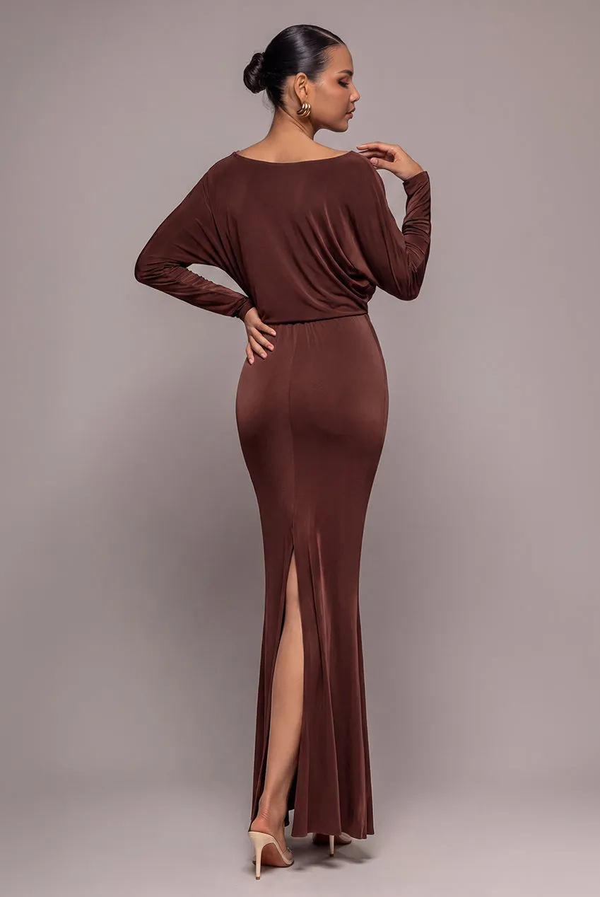 Goddiva Reversible Blouson abito maxi marrone scuro sirena