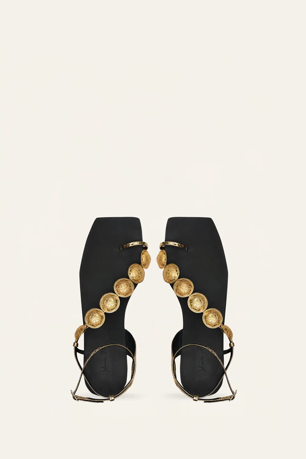 Johanna Ortiz Dazzling Crest sandali piatti oro con perline