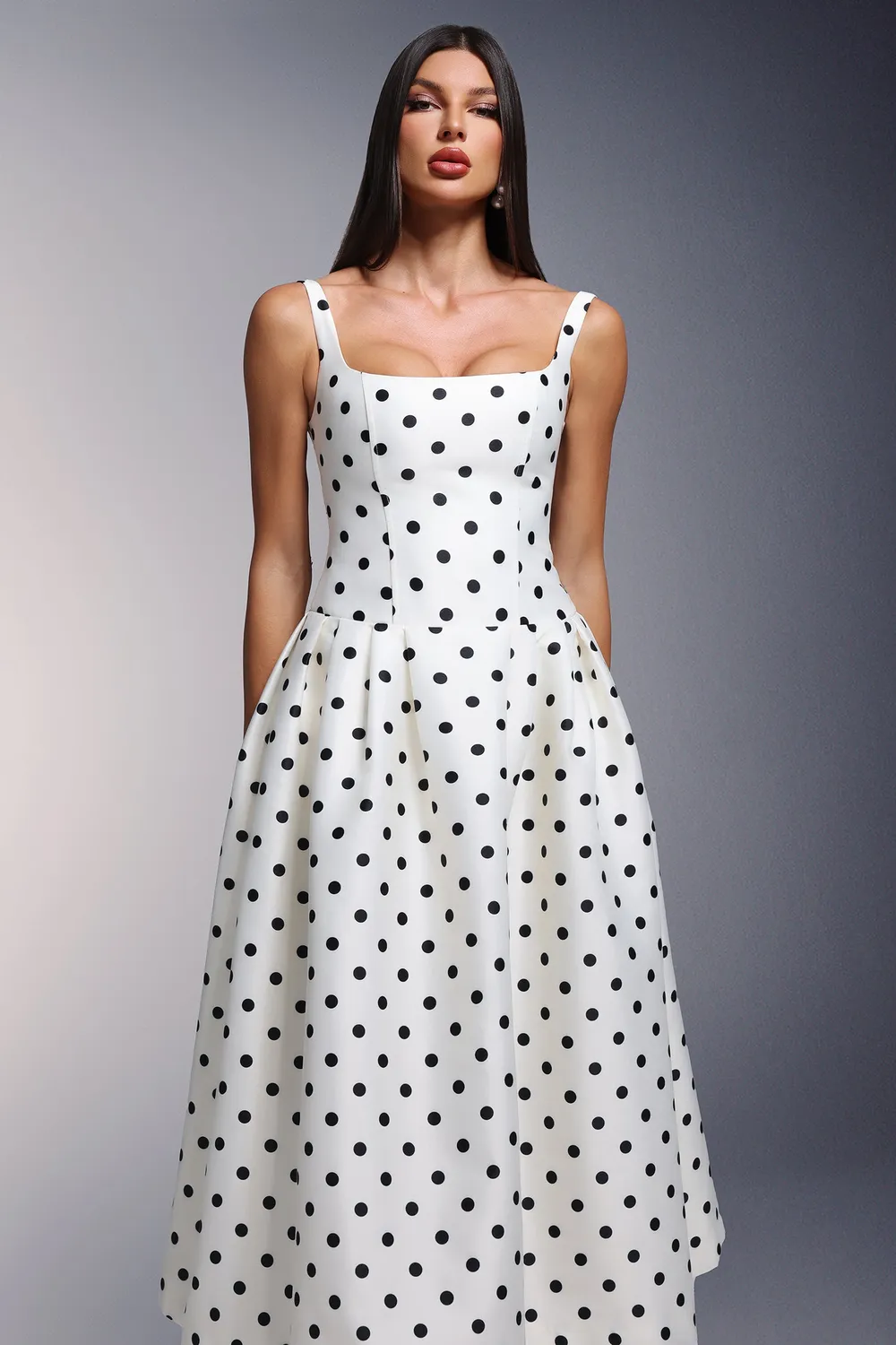 Bella Barnett Zada abito maxi beige pois smanicato