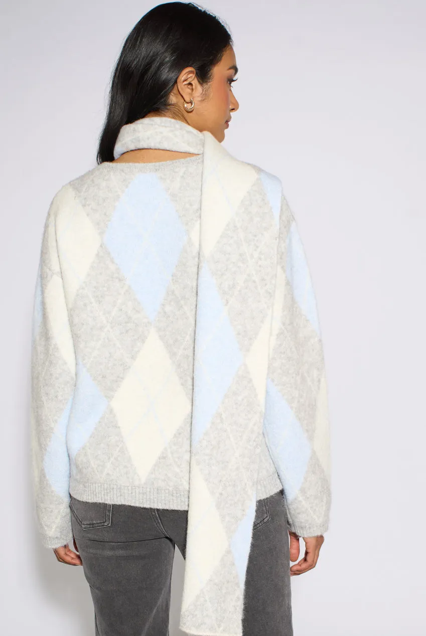 Gini London Multi Argyle maglione con sciarpa Multi M/L morbido