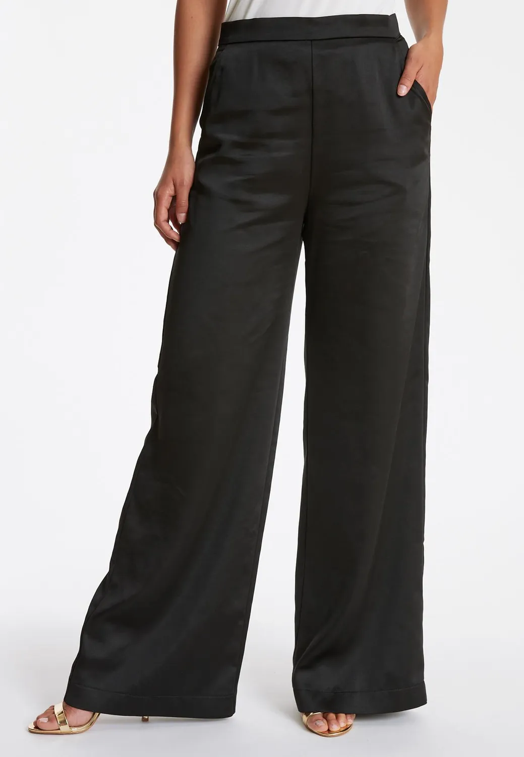 Ana Alcazar Pahima pantaloni palazzo satin neri