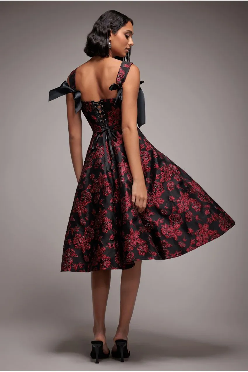 Goddiva DR4772 abito midi nero jacquard