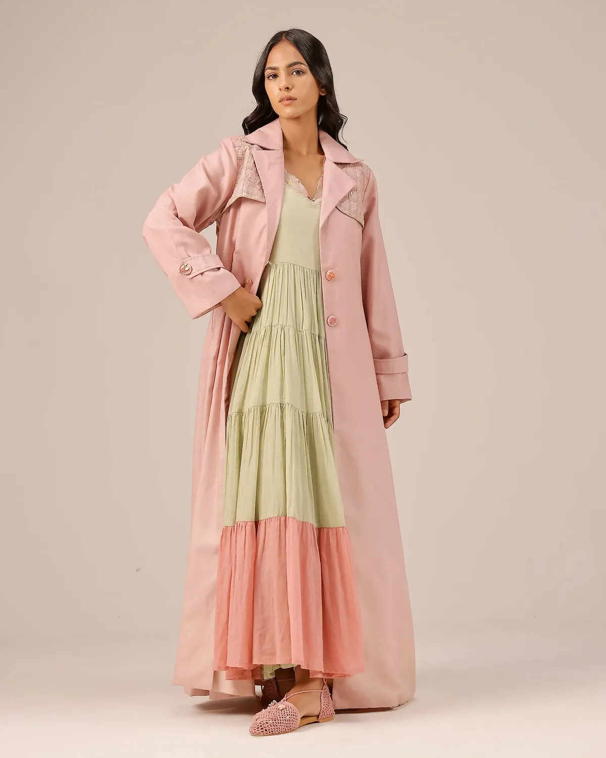 Our Dve Melon Muse giacca rosa lino lunga