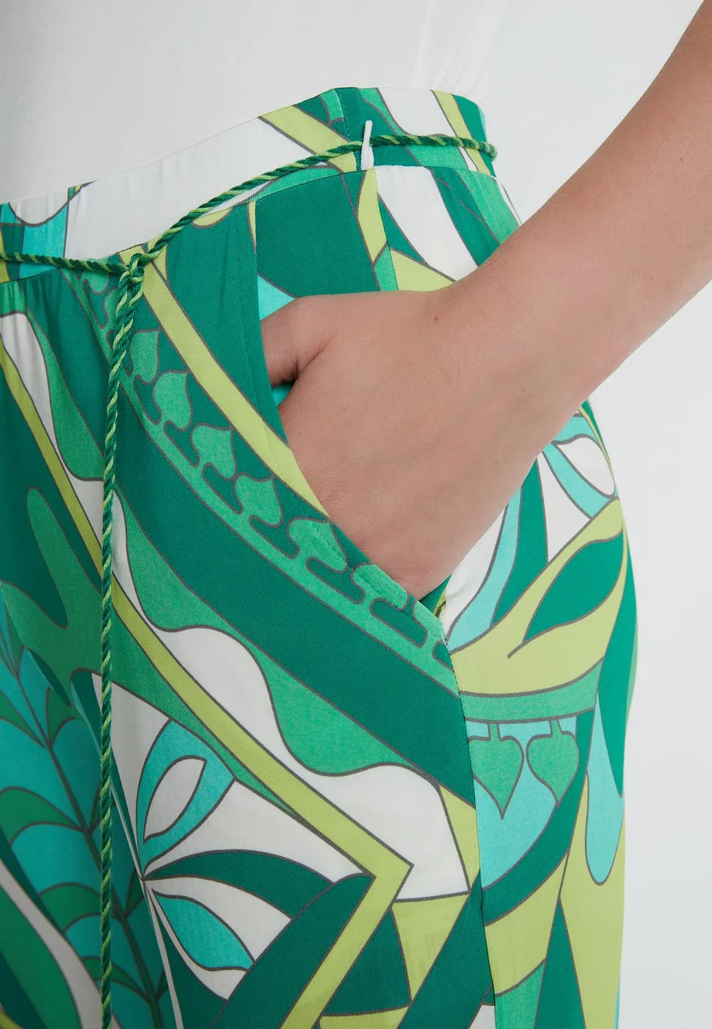 Ana Alcazar Kiane pantaloni jersey fantasia foglie