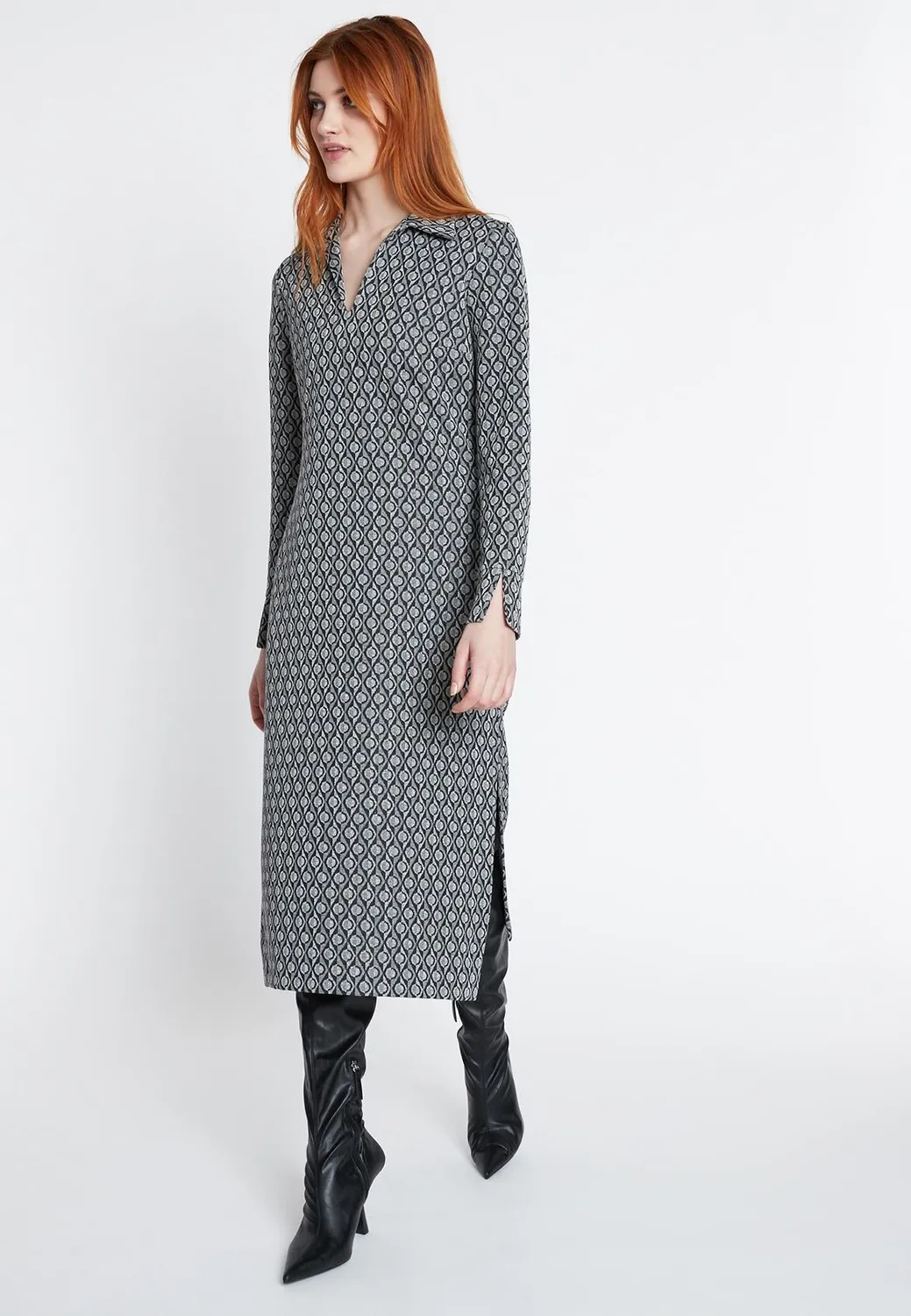 Ana Alcazar Sofine abito midi camicia fantasia blu