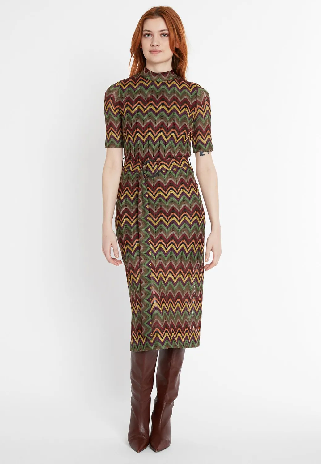 Ana Alcazar Sumia Vestito Maglia Midi Verde Cintura