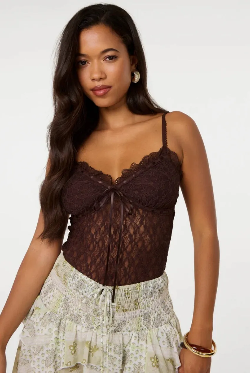 Pink Vanilla Lace Cami canotta pizzo cioccolato S-L