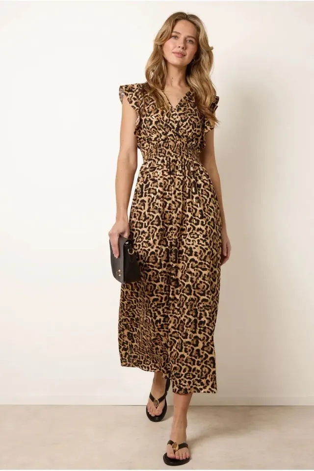 Blue Vanilla Leopard Print abito midi leopardato manica corta