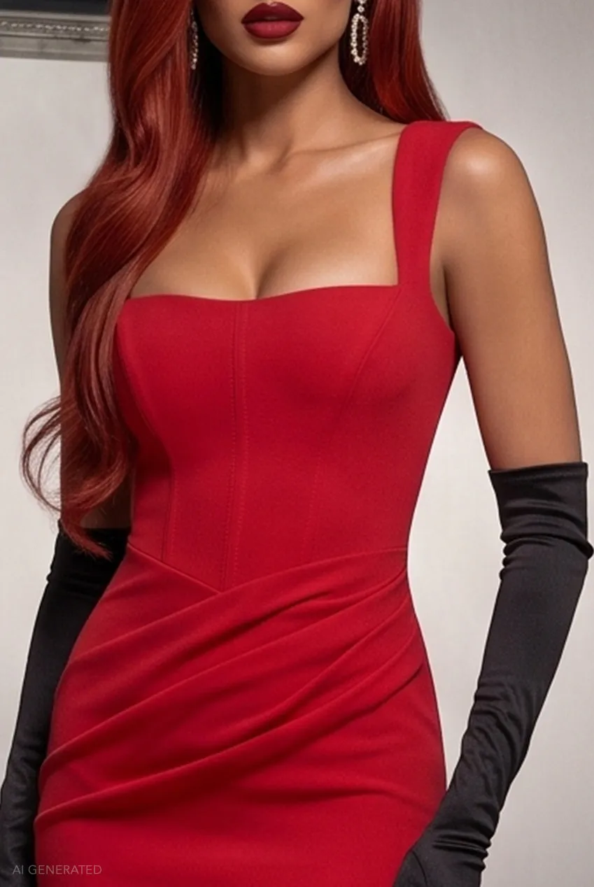 Goddiva Jessica Rabbit Abito Maxi Rosso Sirena