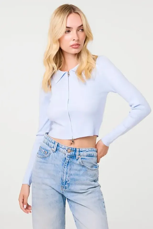 Pink Vanilla Zip Through Jumper Maglia Azzurro Ghiaccio