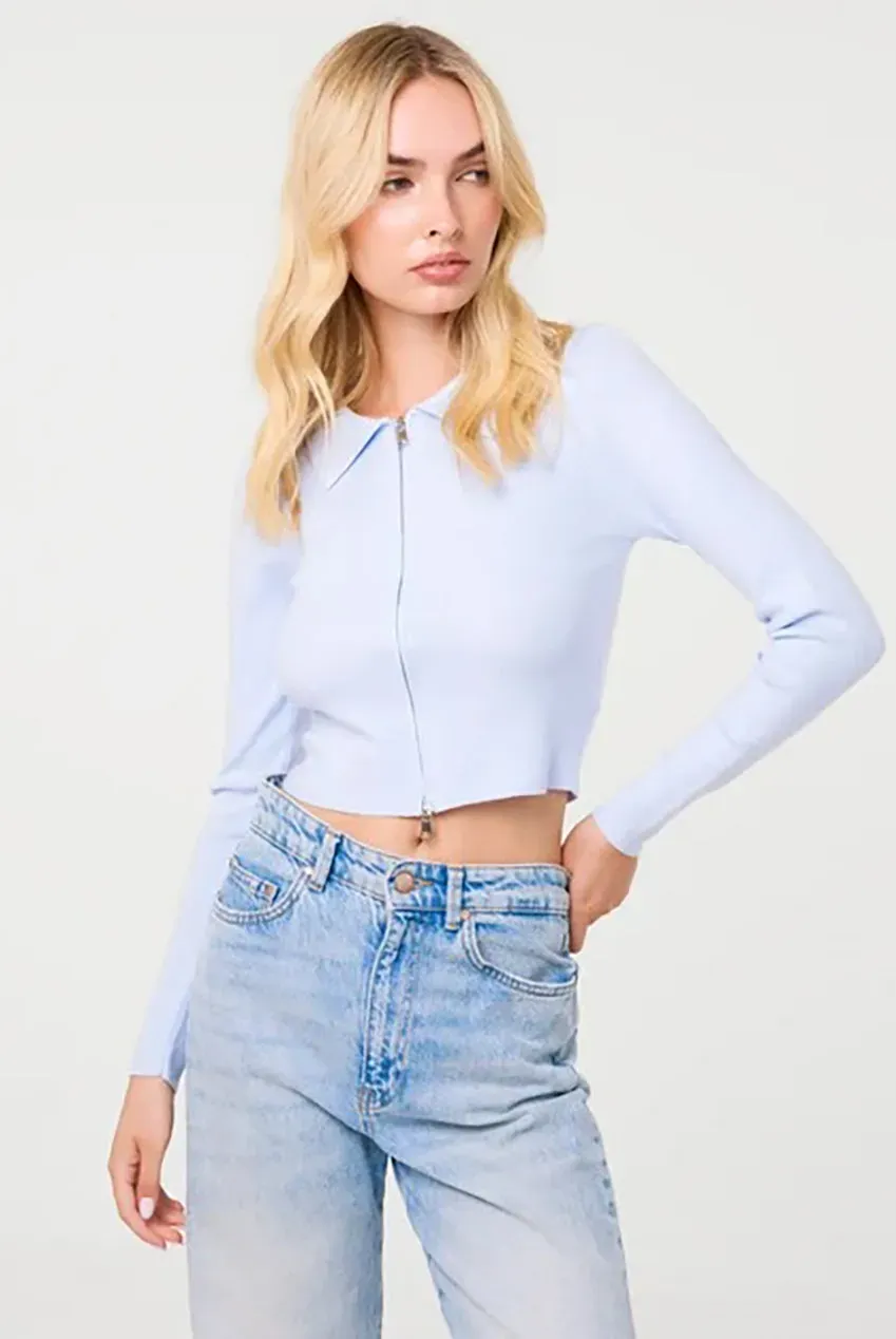 Pink Vanilla Zip Through Jumper Maglia Azzurro Ghiaccio