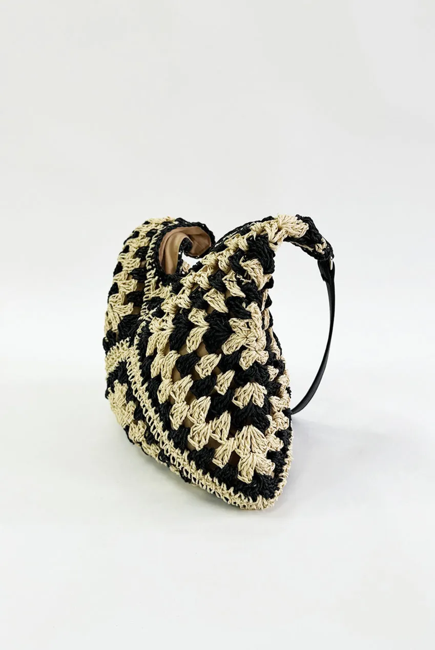 SVNX Woven Straw borsa a spalla nera paglia