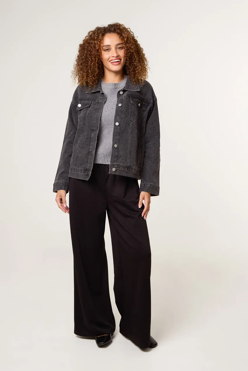 Blue Vanilla giacca denim nera ricamata cotone