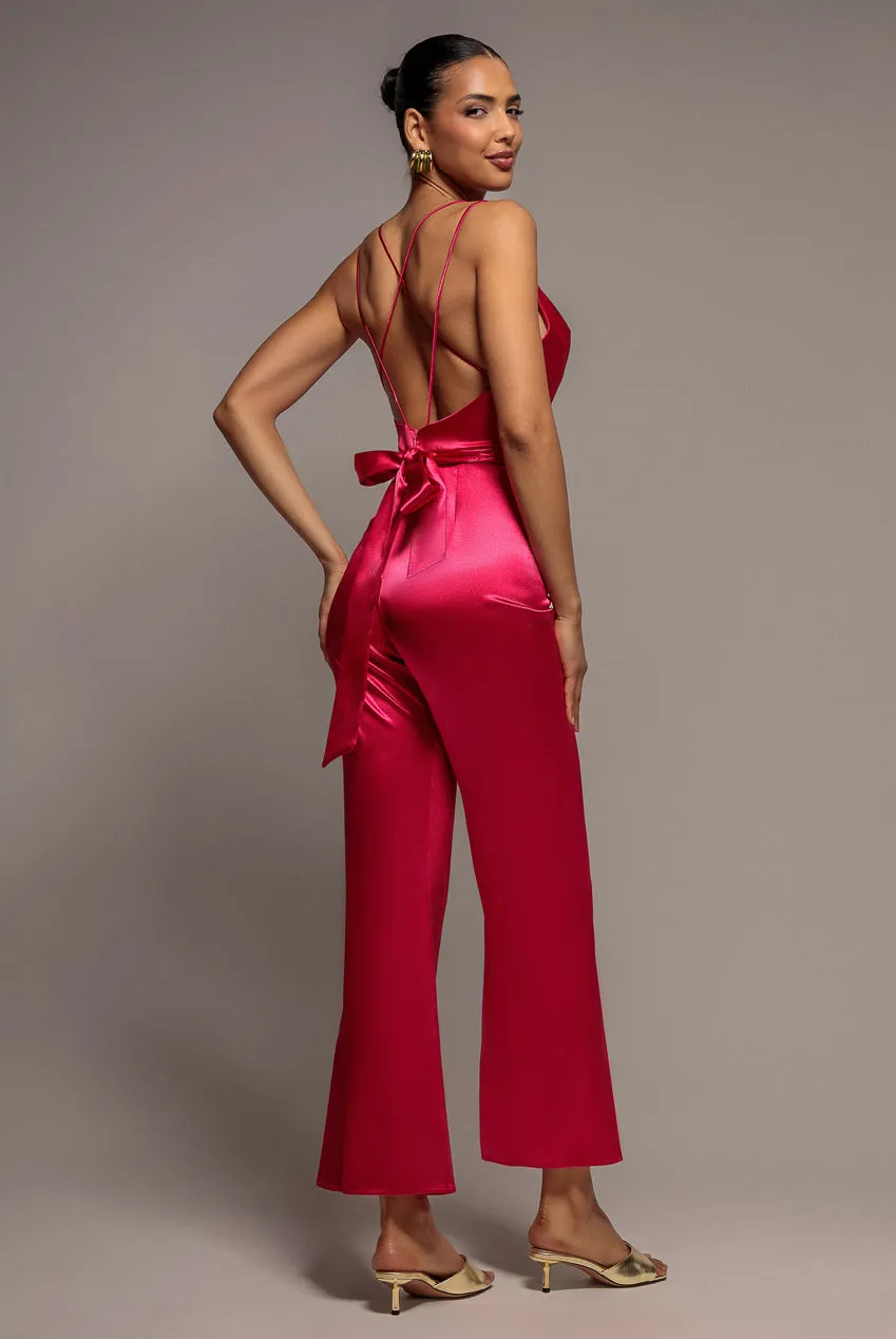 Goddiva Satin Cowl Neck tuta cerise raso