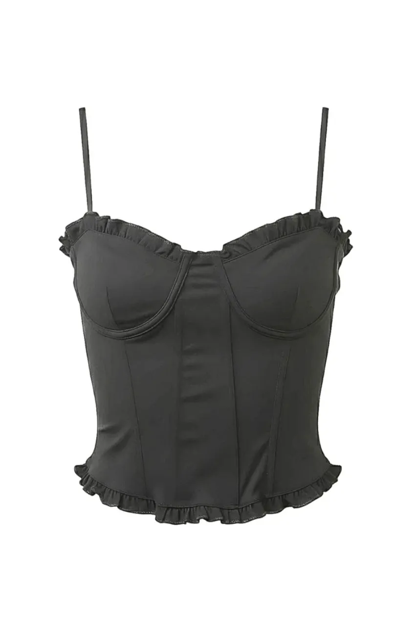 Avinci Ruffle Trim top corsetto nero