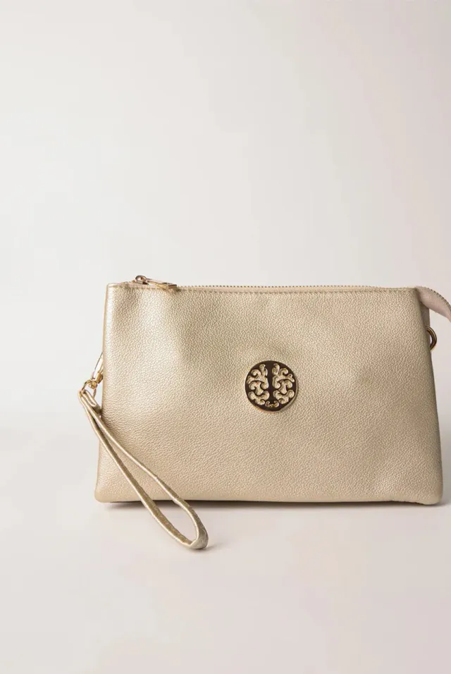 Blue Vanilla clutch oro pochette con tracolla rimovibile