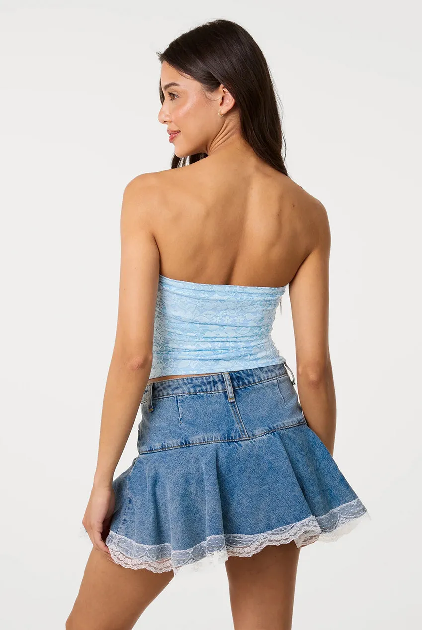 Pink Vanilla top fascia blu pizzo arricciato