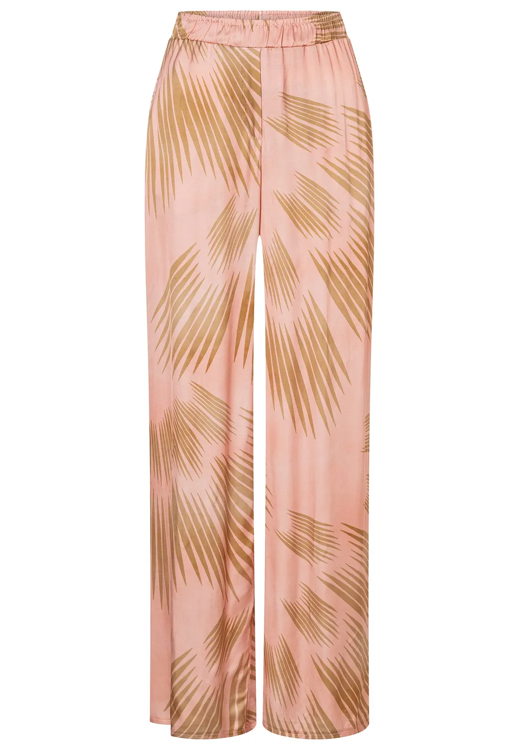 Ana Alcazar Dolia pantaloni palazzo raso rosa stampa oro