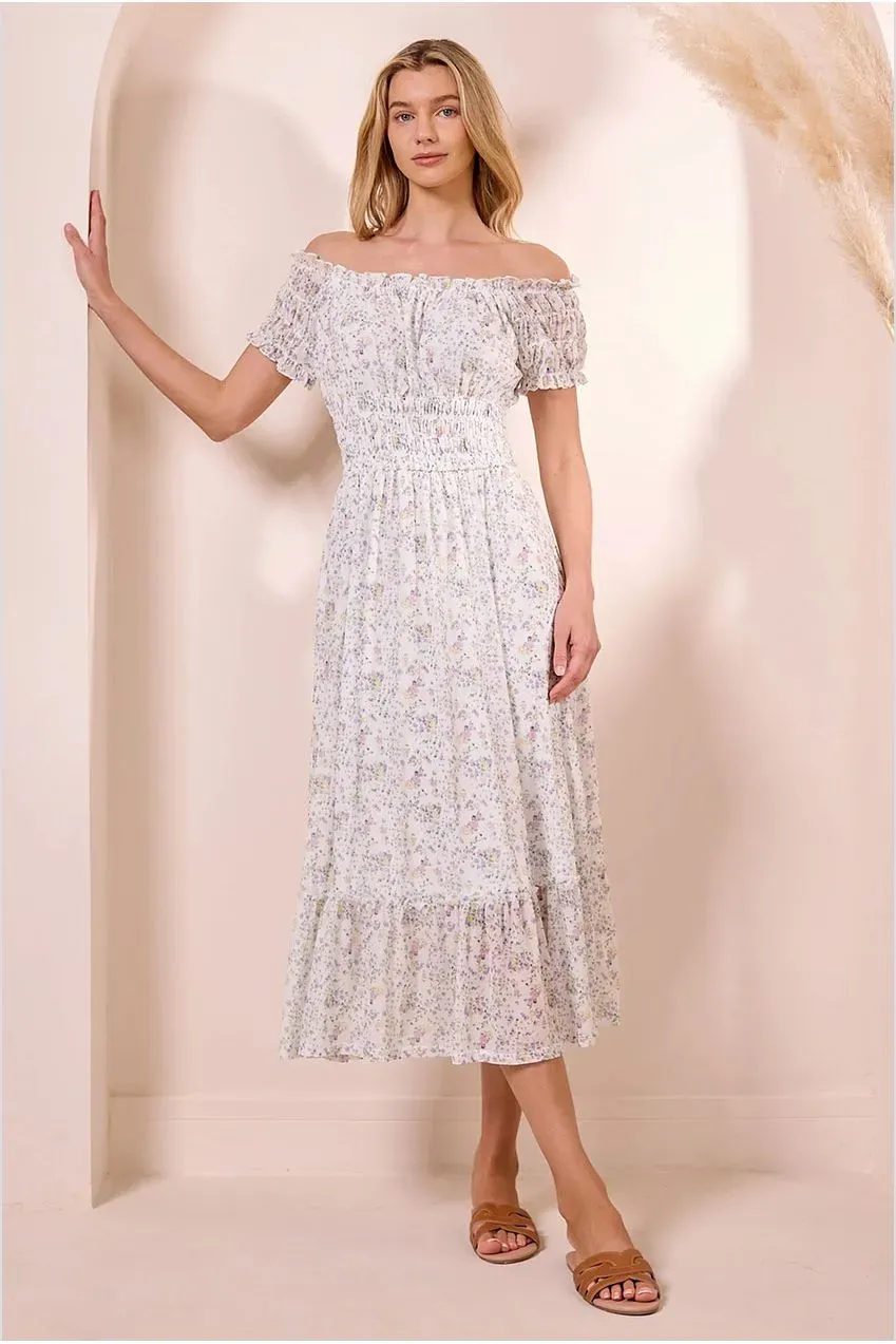 Angeleye Ditsy Mesh Bardot abito bianco floreale