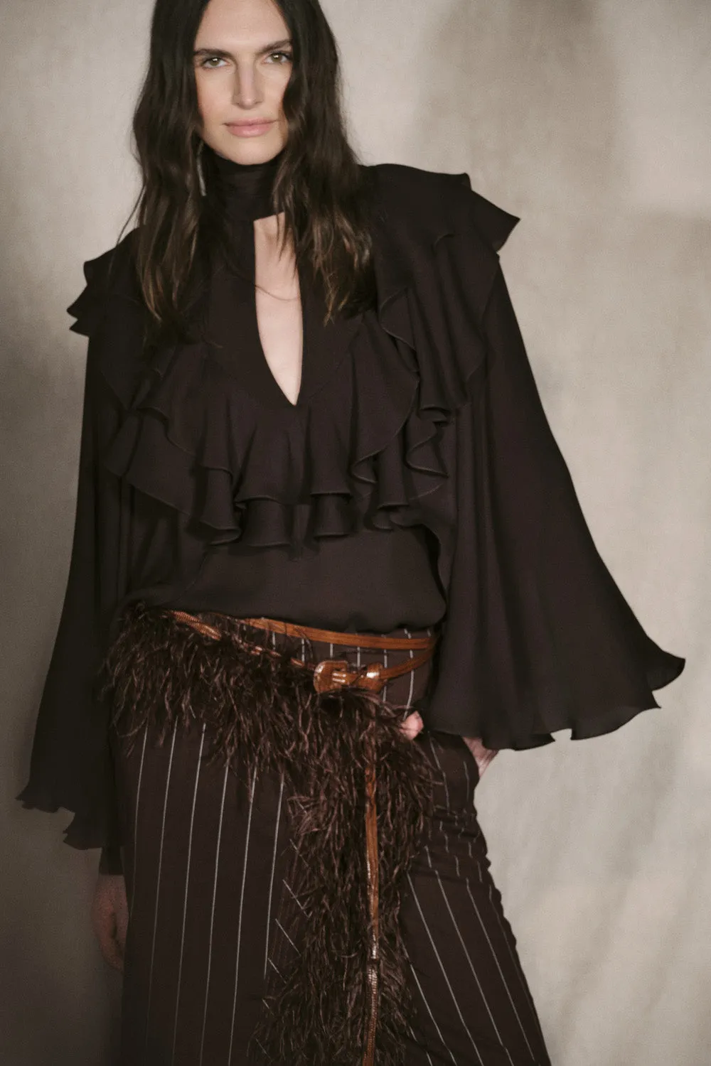 Johanna Ortiz Aroma Invernal camicia seta marrone volant