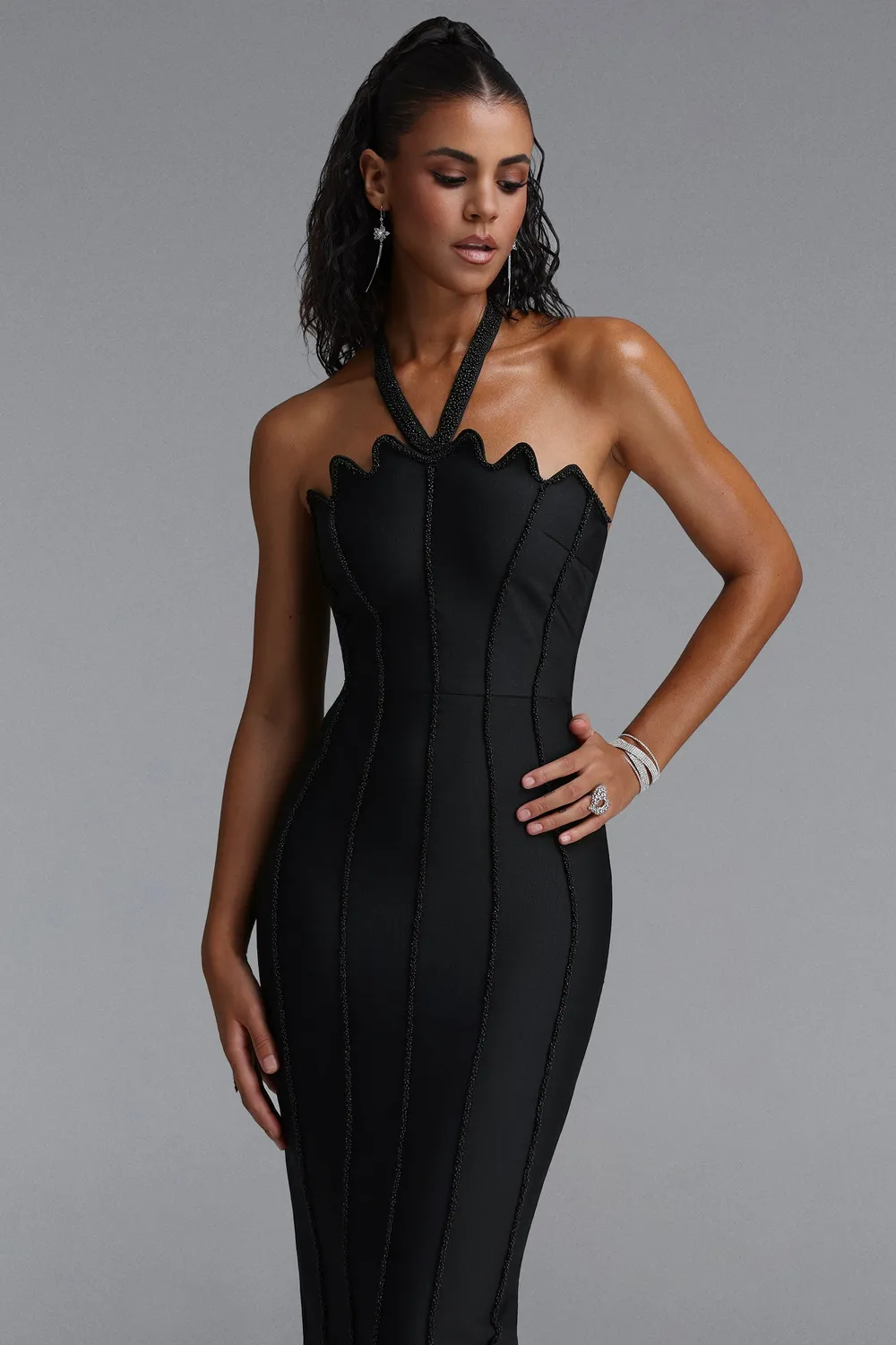 Bella Barnett Kalene maxi abito nero halter S-L