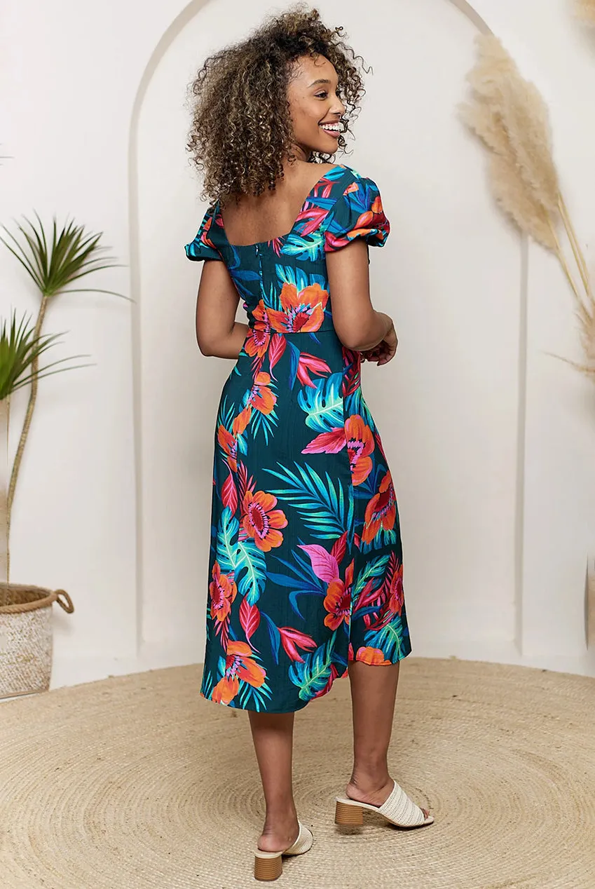 Angeleye Tropical abito midi fantasia multicolor