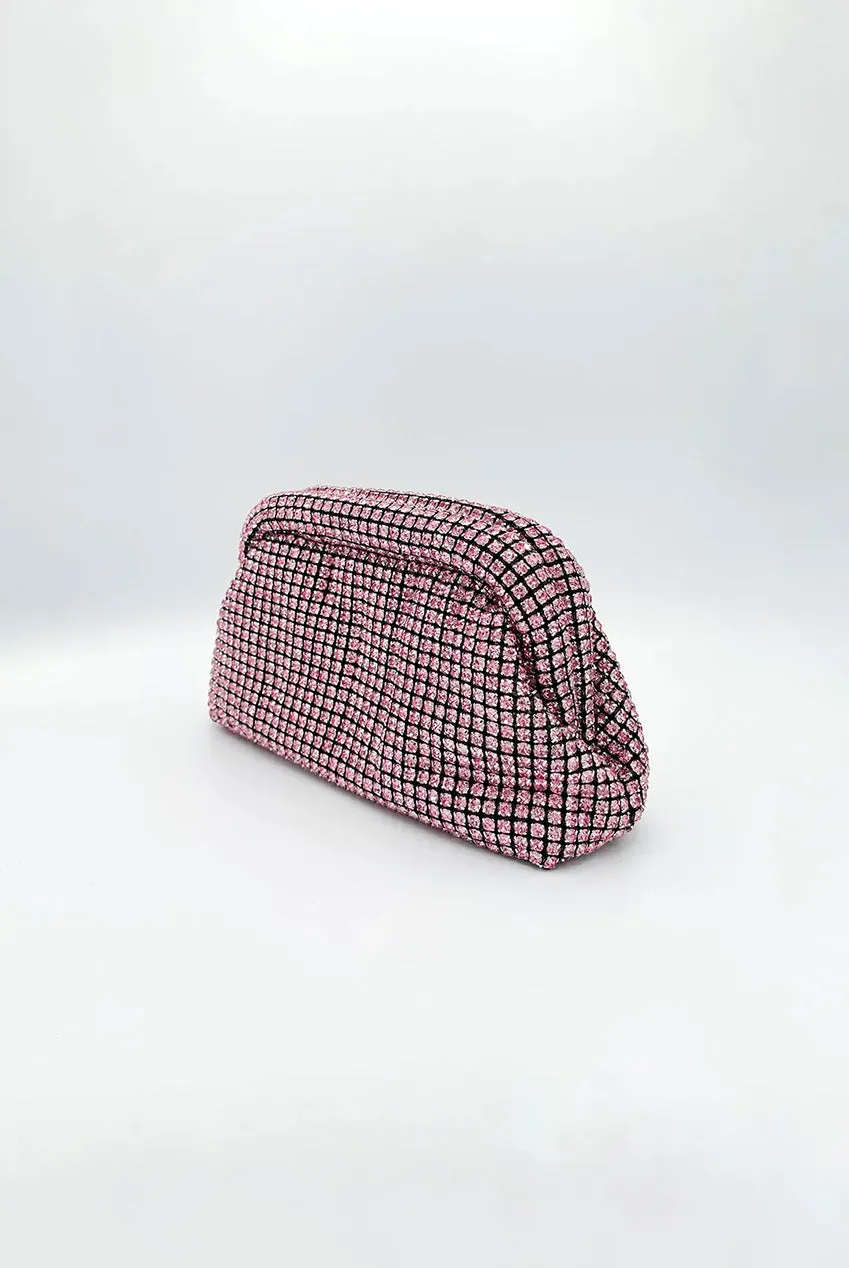 SVNX Crystal Pouch pochette clutch rosa catena