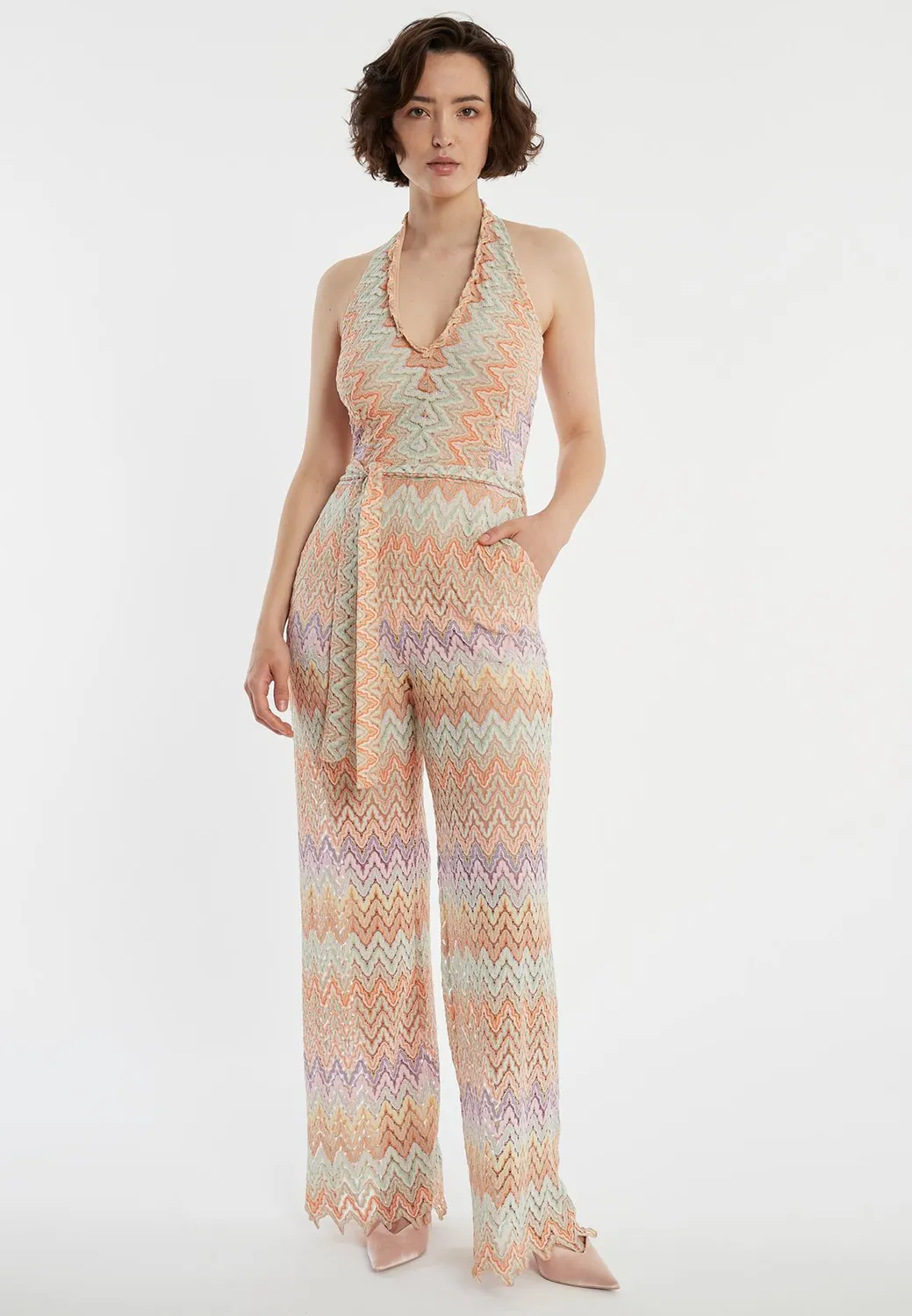 Ana Alcazar Zana tuta lunga halter zigzag pastello