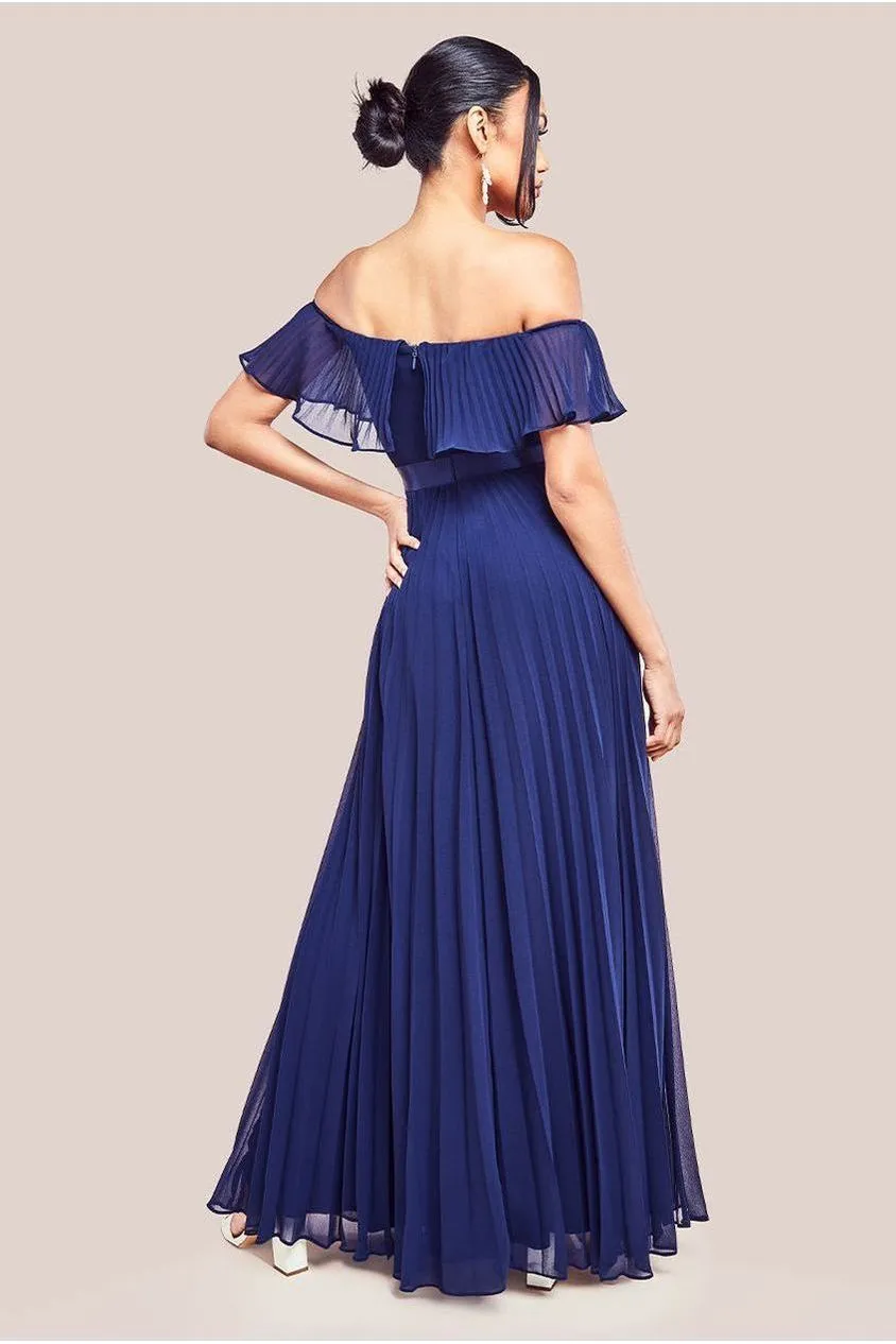 Goddiva Pleated Chiffon abito maxi navy 8 plissé